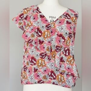 Banana Republic Floral Blouse - Pink, Orange, White